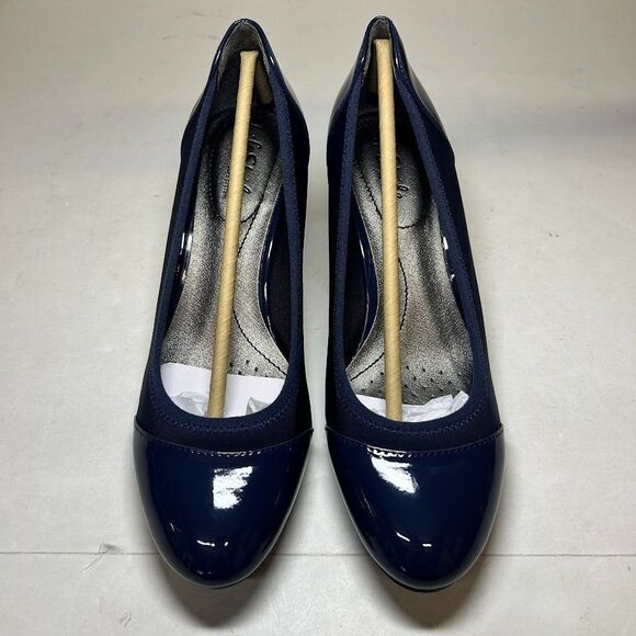 Life Stride Womens 8 W Navy Blue Patent Paneling Juliana Wedge Heel Pumps NIBHW9 - Picture 5 of 5